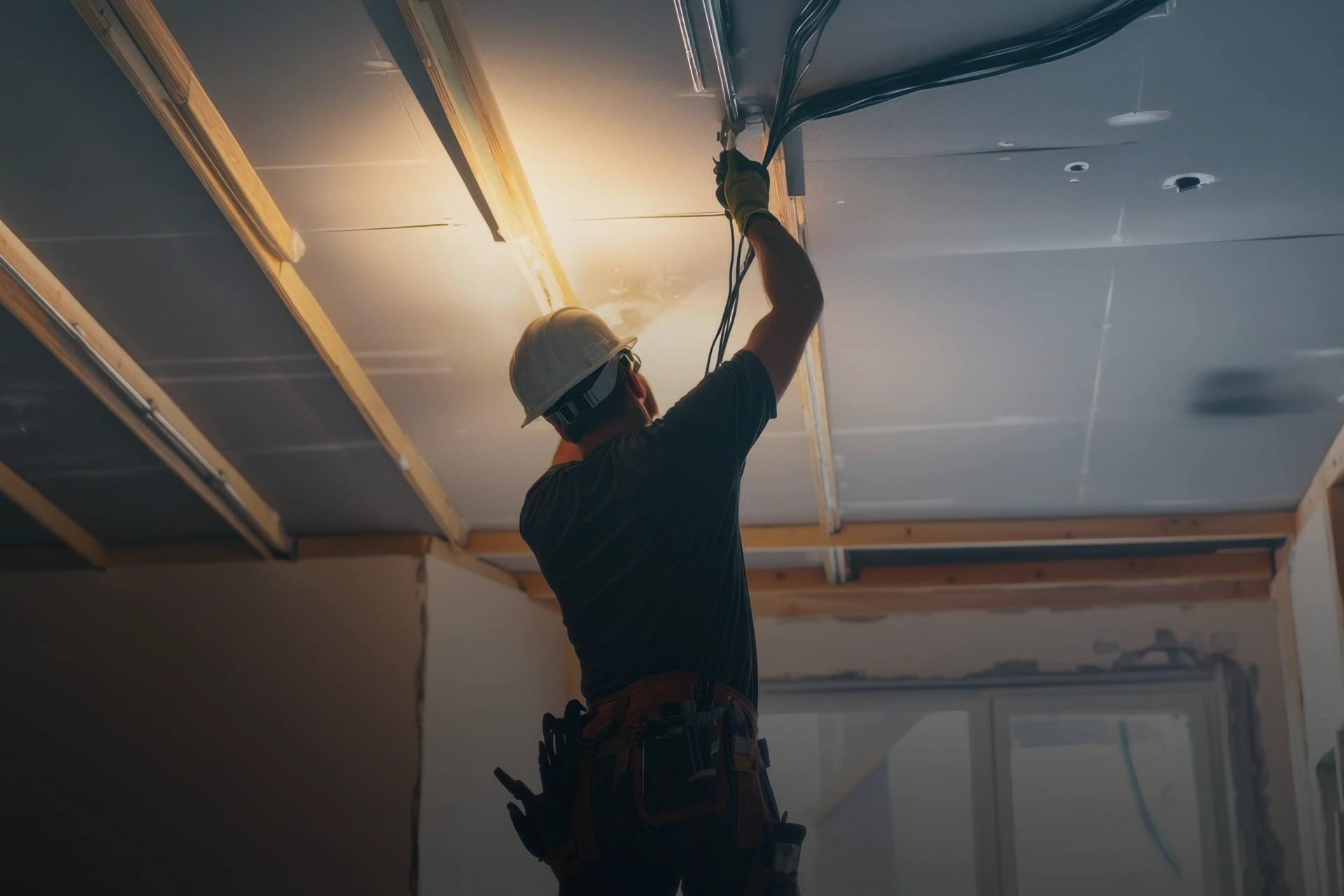 Elektriker installerar eldragning i tak